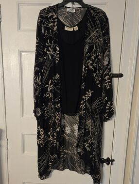 Caite Black Floral Duster Cardigan and Black Tank, Size 3X